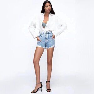 NWT Zara light blue wash ripped high rise fit denim jean shorts, 0